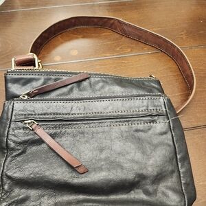 Black Fossil Purse With Brown Strap